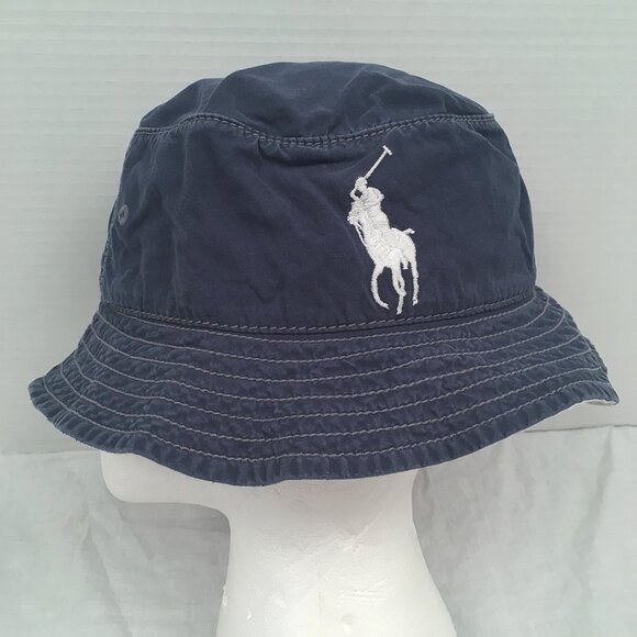 NEW Vintage Polo Ralph Lauren Bucket Hat!Weathered Navy With White Big Pony